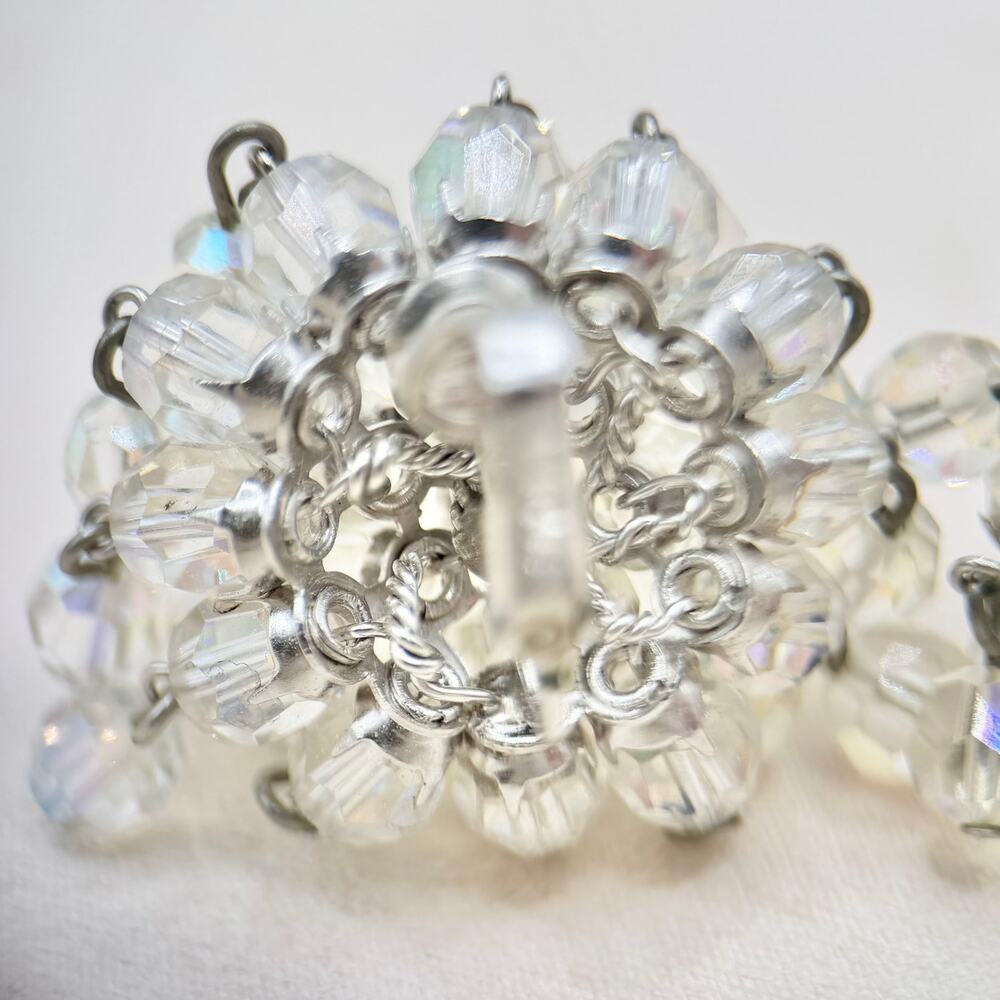 VTG VOGUE Rare Vintage 1960's Glass Crystal Aurora Borealis Waterfall Earrings - Picture 12 of 16